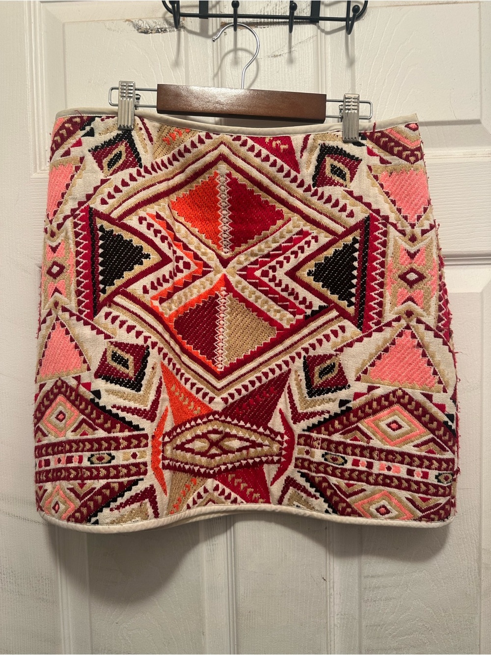 Topshop Boho Geometric Patterned Mini Skirt in Pink, Red & Cream